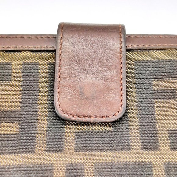 Fendi Zucca Bifold Snap Brown & Tan Leather Jacquard Small Wallet 5.25" X 3.25" - Picture 9 of 16